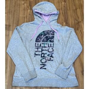 The North Face Half Dome Hawaiian Floral Pattern Pull Over Hoodie Grey Sz Large